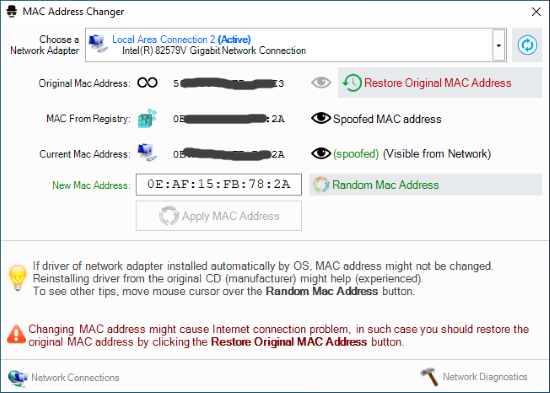 MAC address changer